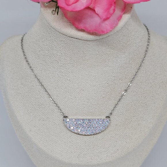 Touchstone Crystal Swarovski Shine Everyday Necklace AB Aurora Borealis Pendant - Picture 9 of 12